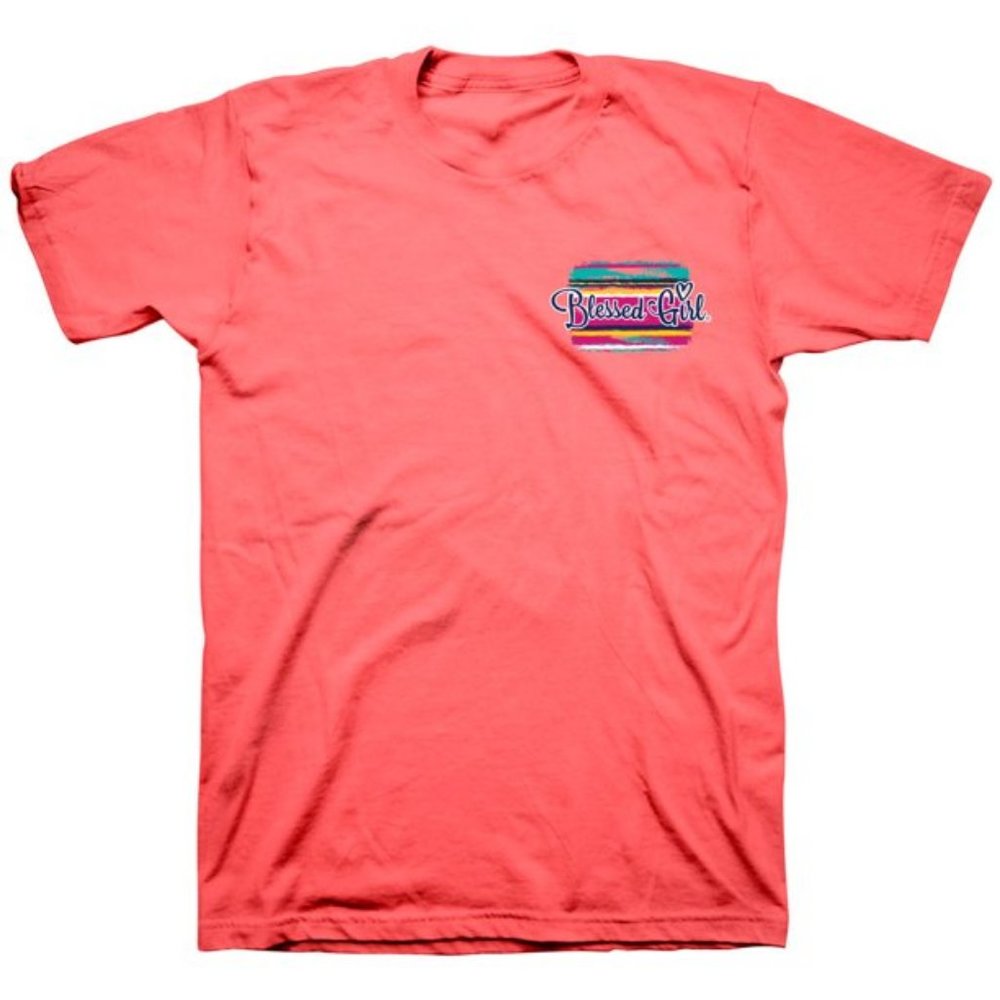 Blessed Girl Tee Cactus Print Bright Coral Stick With Jesus T-Shirt M